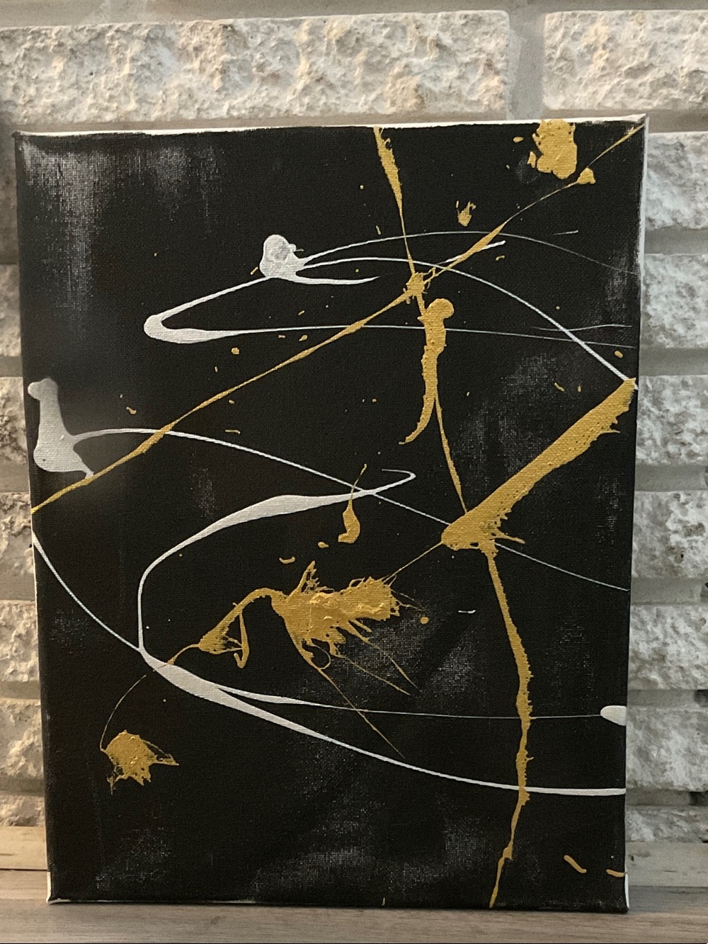 Abstract Black, Gold & White Splatter Canvas Wall Art - Unbranded